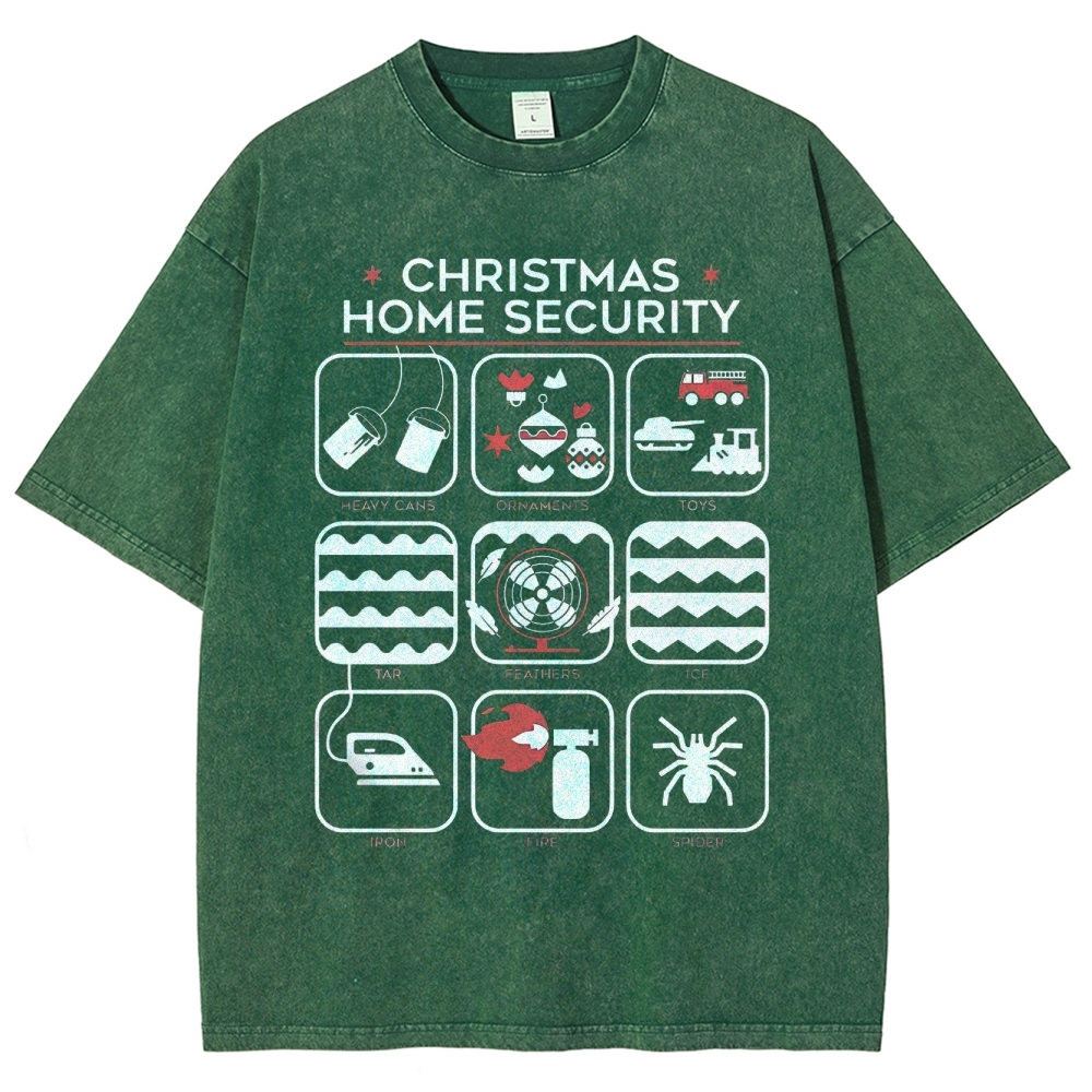 Christmas Home Security Humor Graphic Washed T-Shirt