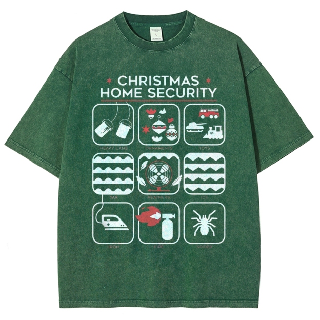 Christmas Home Security Humor Graphic Washed T-Shirt