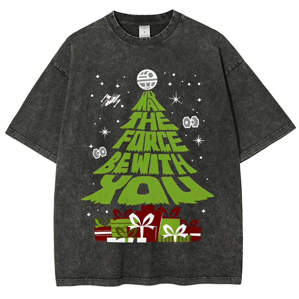 Force Christmas Tree Sci-Fi Graphic Washed T-Shirt