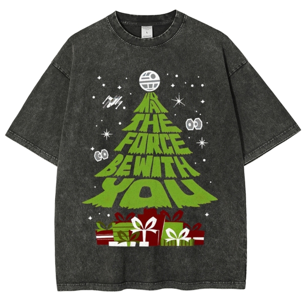 Force Christmas Tree Sci-Fi Graphic Washed T-Shirt