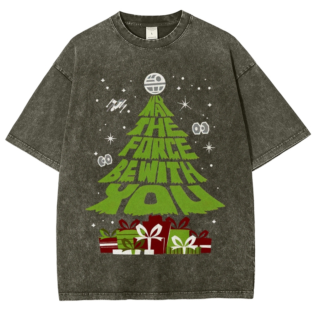 Force Christmas Tree Sci-Fi Graphic Washed T-Shirt