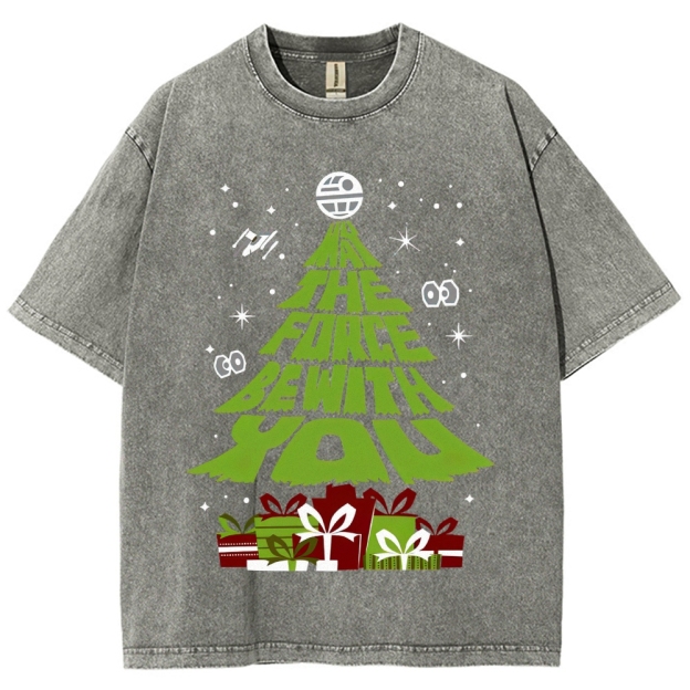 Force Christmas Tree Sci-Fi Graphic Washed T-Shirt