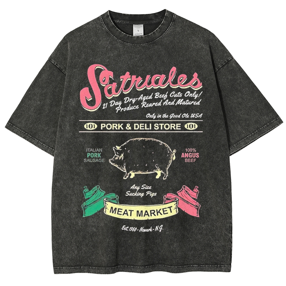 Satriales Pork & Deli Market Retro Graphic Washed T-Shirt