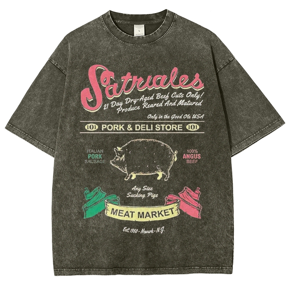 Satriales Pork & Deli Market Retro Graphic Washed T-Shirt