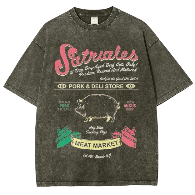 Satriales Pork & Deli Market Retro Graphic Washed T-Shirt