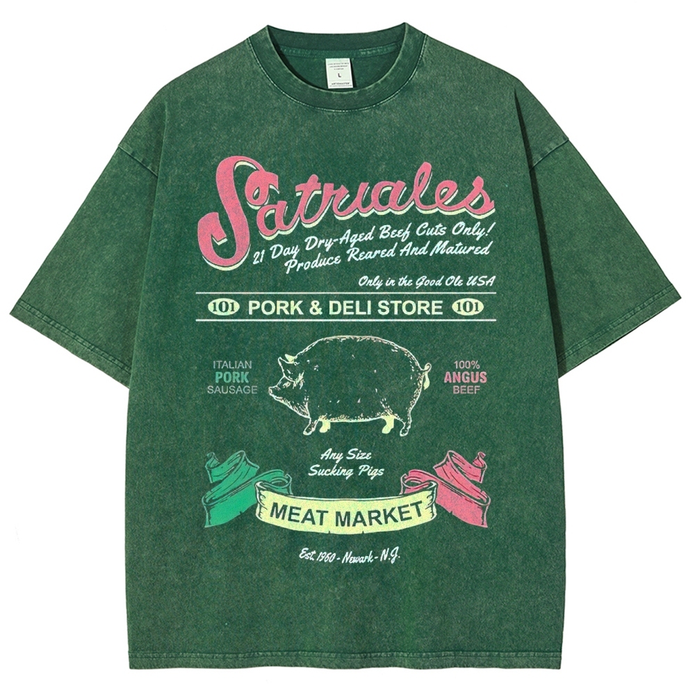 Satriales Pork & Deli Market Retro Graphic Washed T-Shirt