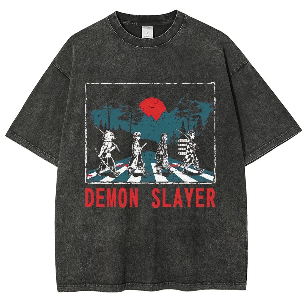 Demon Slayer Crew Zebra Crossing Graphic Washed T-Shirt