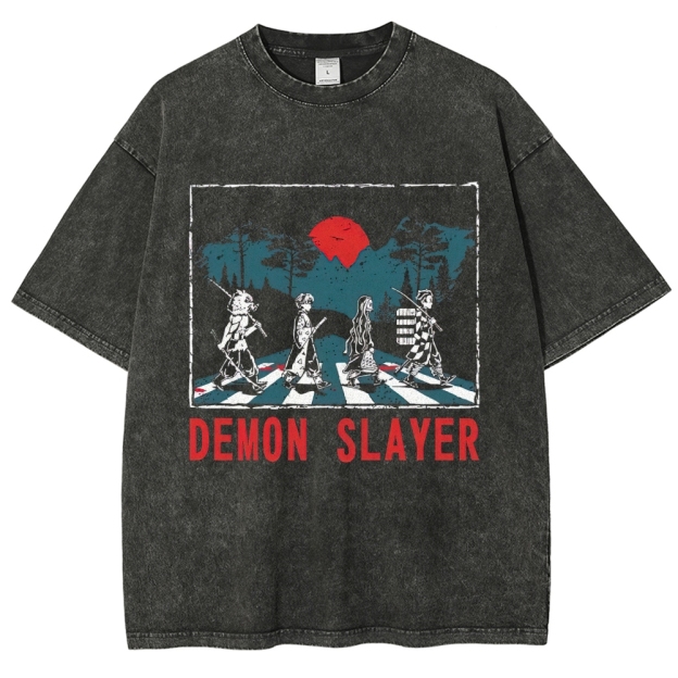 Demon Slayer Crew Zebra Crossing Graphic Washed T-Shirt