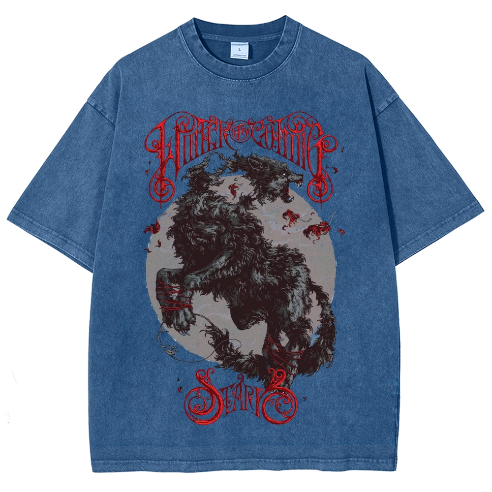 Wrathful Winter Wolf Gothic Graphic Washed T-Shirt