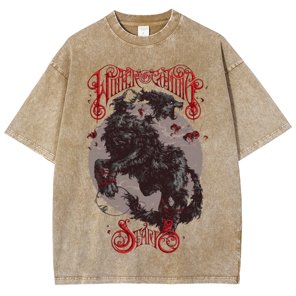Wrathful Winter Wolf Gothic Graphic Washed T-Shirt