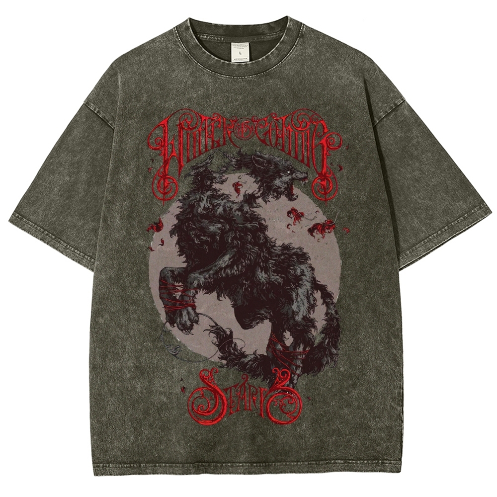 Wrathful Winter Wolf Gothic Graphic Washed T-Shirt