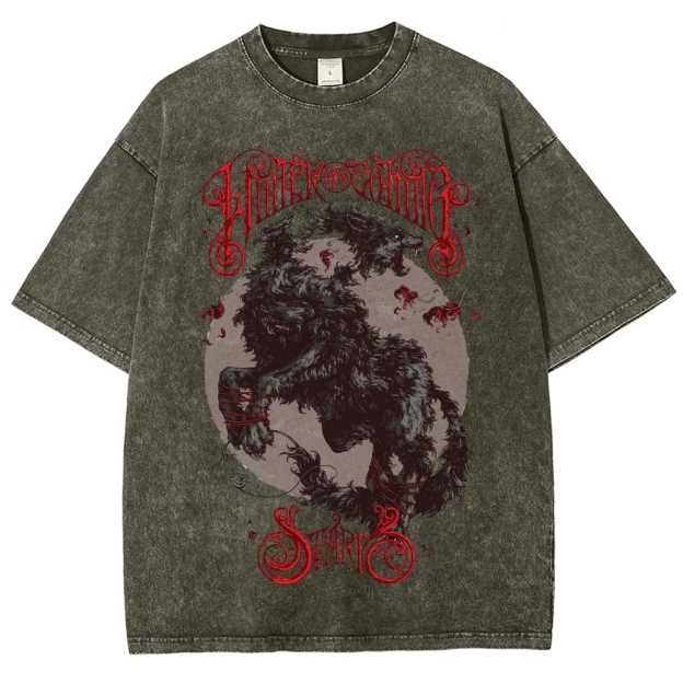 Wrathful Winter Wolf Gothic Graphic Washed T-Shirt