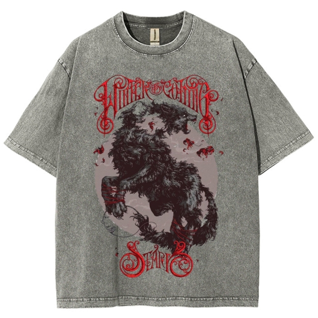 Wrathful Winter Wolf Gothic Graphic Washed T-Shirt