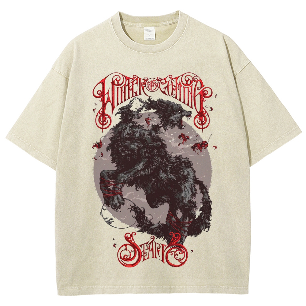 Wrathful Winter Wolf Gothic Graphic Washed T-Shirt
