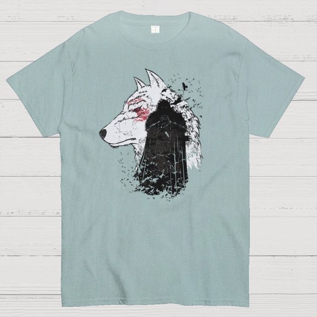 Stark Wolf & Hooded Figure Graphic Cotton T-shirt