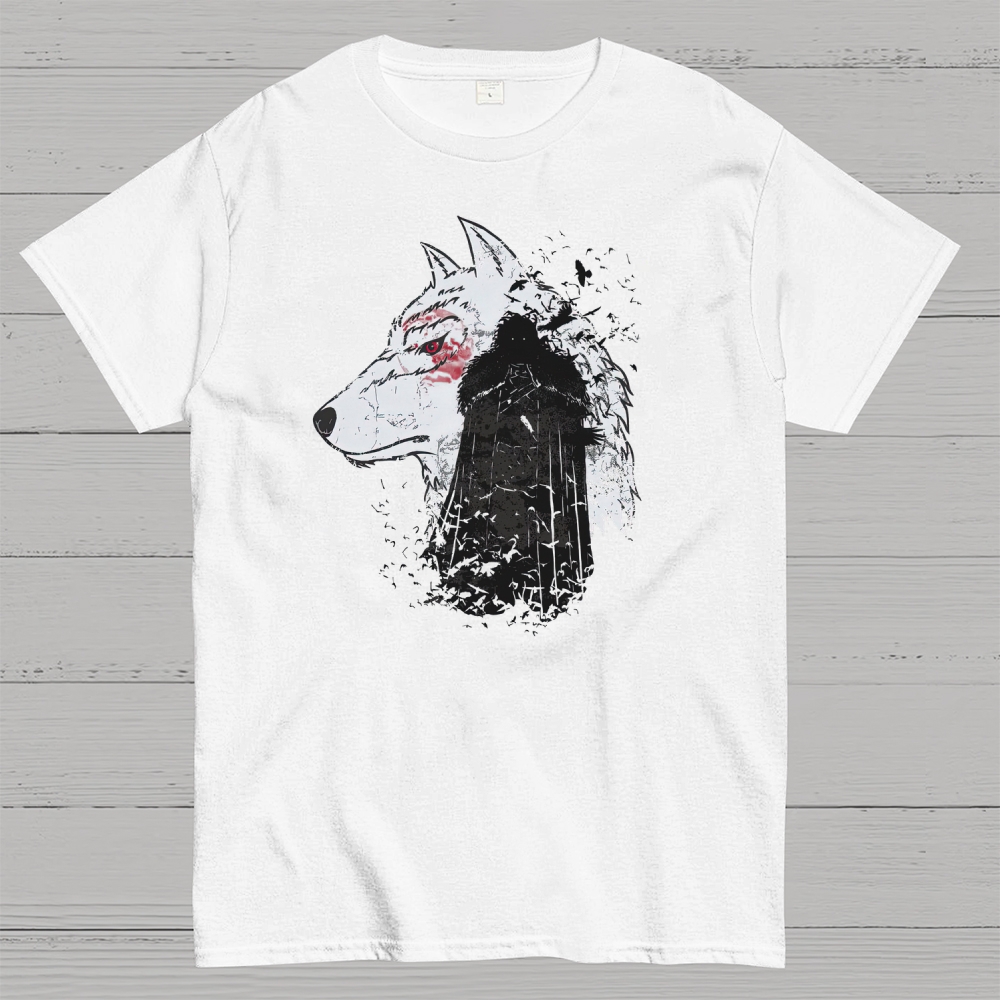 Stark Wolf & Hooded Figure Graphic Cotton T-shirt