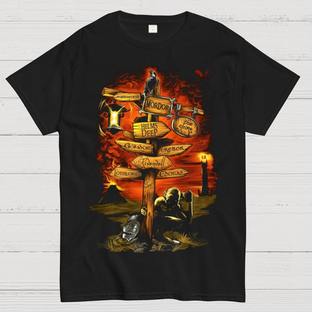 Fantasy Quest Crossroads Signpost Graphic Cotton T-shirt