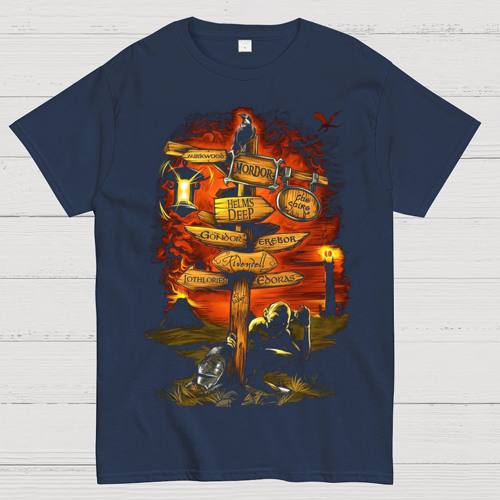 Fantasy Quest Crossroads Signpost Graphic Cotton T-shirt