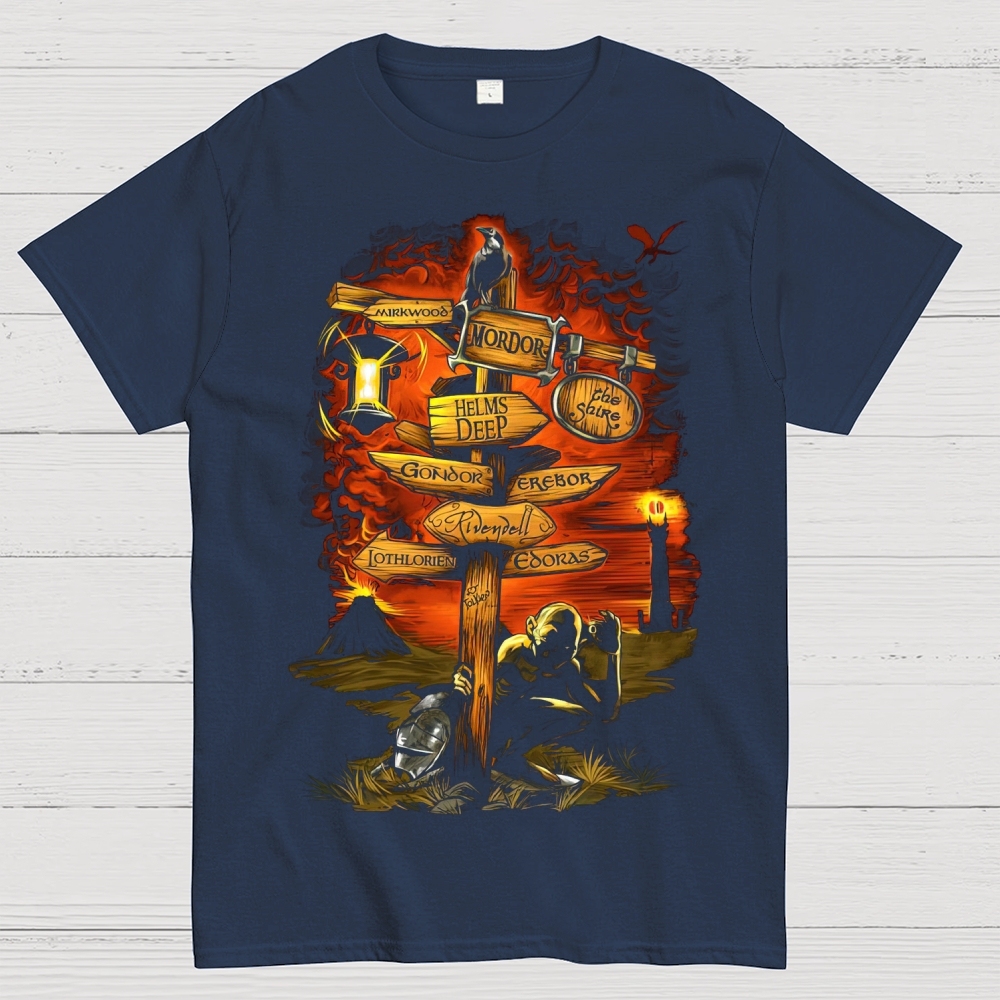 Fantasy Quest Crossroads Signpost Graphic Cotton T-shirt