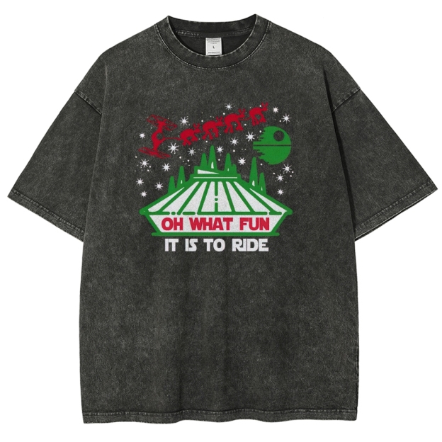 Oh What Fun It Is To Ride Holiday Sci-Fi Graphic Washed T-Shirt