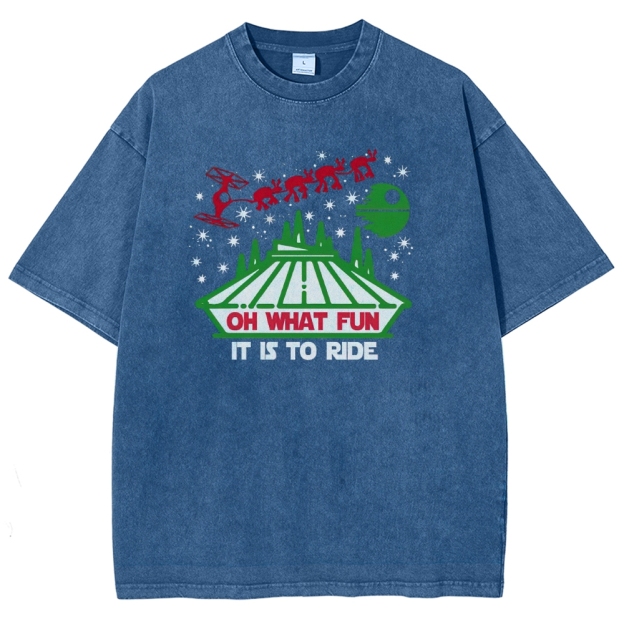 Oh What Fun It Is To Ride Holiday Sci-Fi Graphic Washed T-Shirt