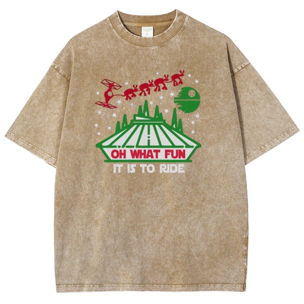 Oh What Fun It Is To Ride Holiday Sci-Fi Graphic Washed T-Shirt