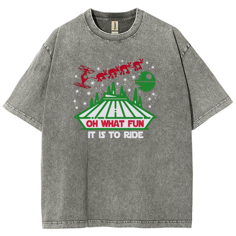 Oh What Fun It Is To Ride Holiday Sci-Fi Graphic Washed T-Shirt
