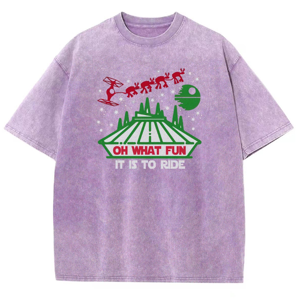 Oh What Fun It Is To Ride Holiday Sci-Fi Graphic Washed T-Shirt