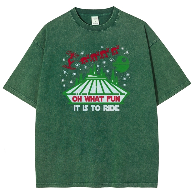 Oh What Fun It Is To Ride Holiday Sci-Fi Graphic Washed T-Shirt