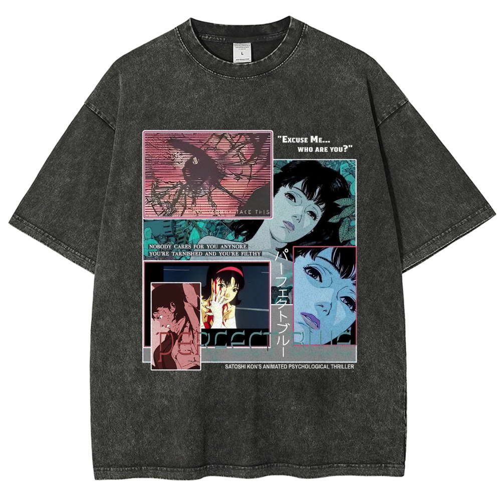 Animated Psychological Thriller Collage Graphic Washed T-Shirt