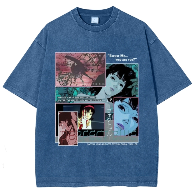 Animated Psychological Thriller Collage Graphic Washed T-Shirt