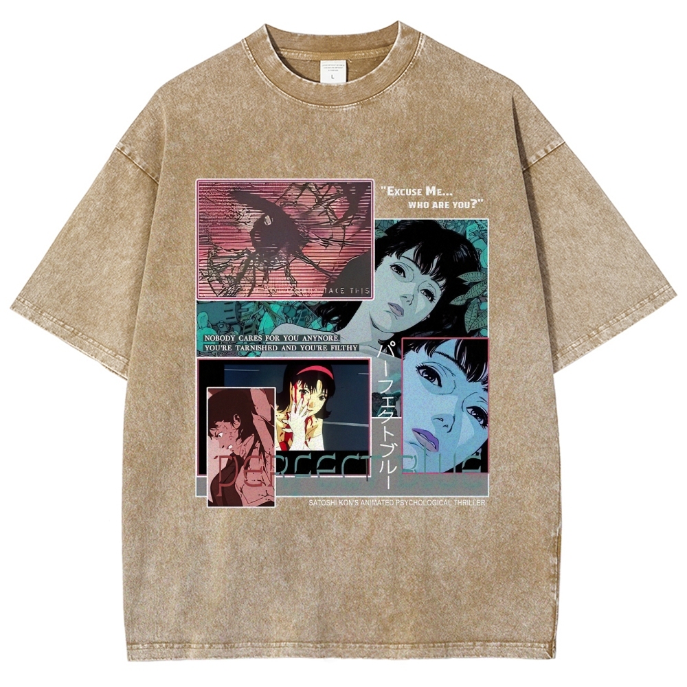 Animated Psychological Thriller Collage Graphic Washed T-Shirt