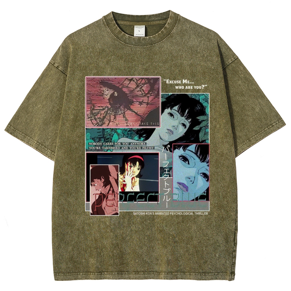 Animated Psychological Thriller Collage Graphic Washed T-Shirt