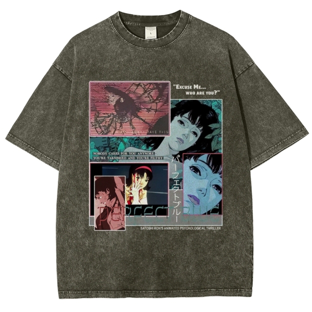 Animated Psychological Thriller Collage Graphic Washed T-Shirt