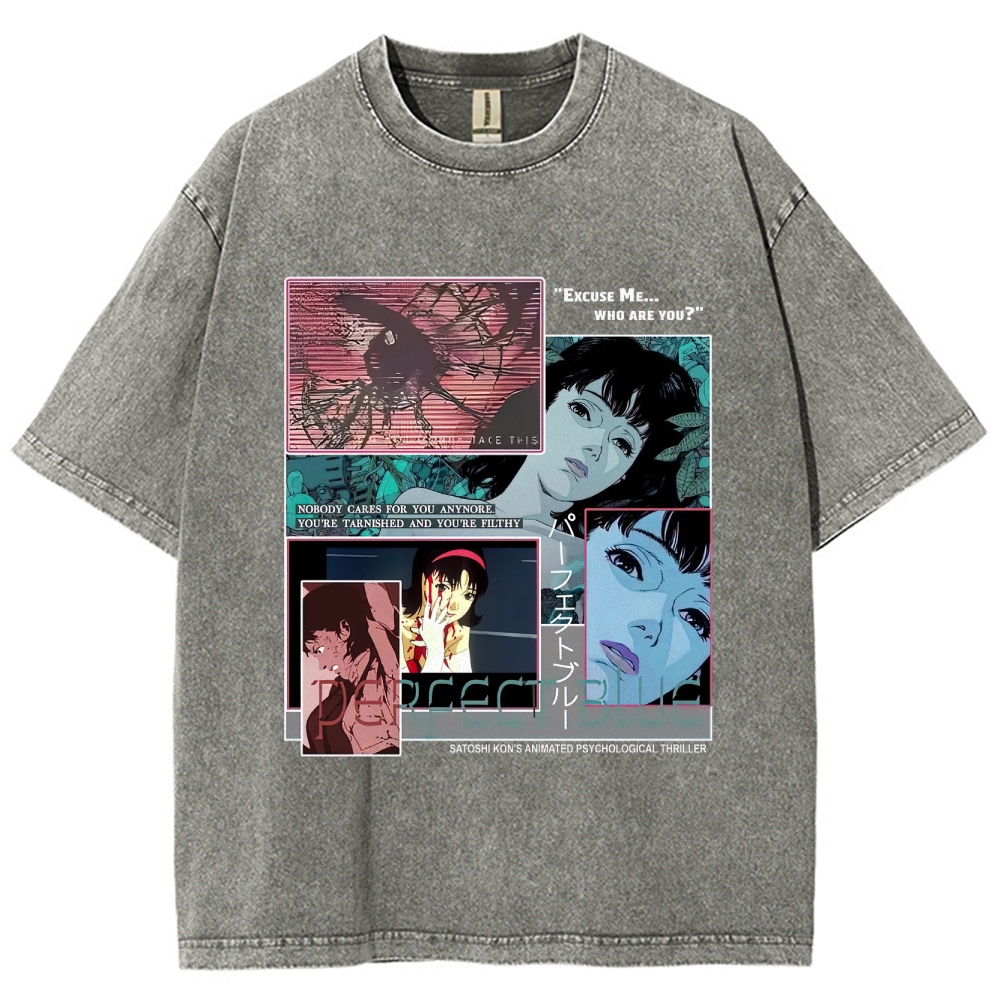 Animated Psychological Thriller Collage Graphic Washed T-Shirt