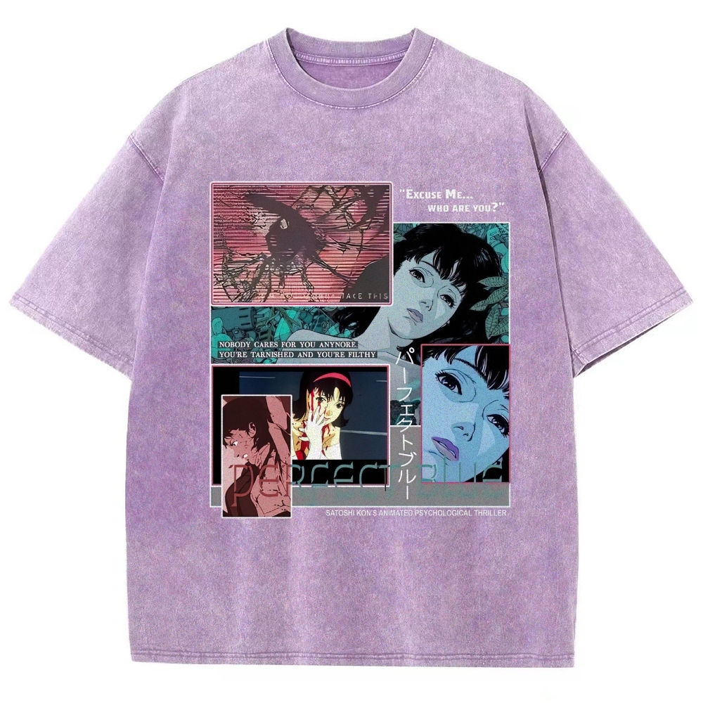 Animated Psychological Thriller Collage Graphic Washed T-Shirt