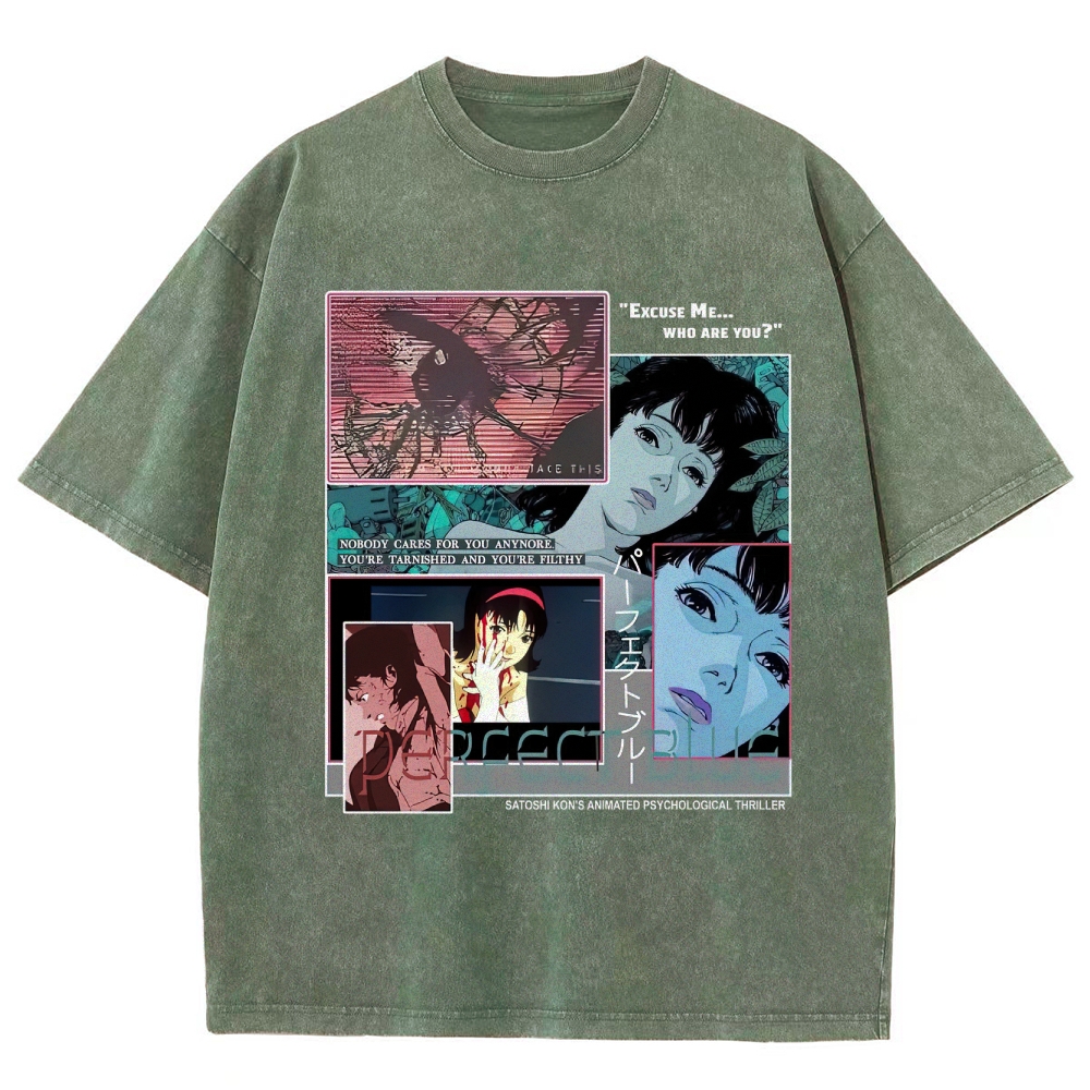 Animated Psychological Thriller Collage Graphic Washed T-Shirt