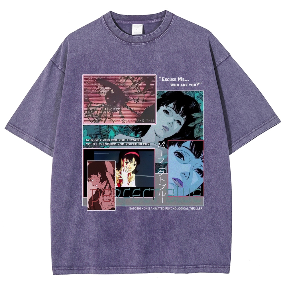 Animated Psychological Thriller Collage Graphic Washed T-Shirt