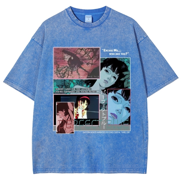Animated Psychological Thriller Collage Graphic Washed T-Shirt