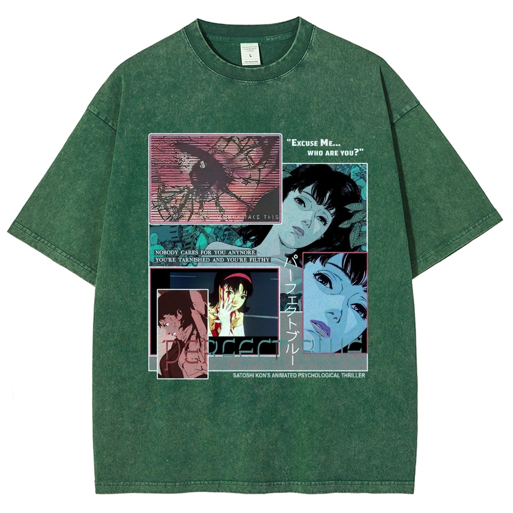 Animated Psychological Thriller Collage Graphic Washed T-Shirt