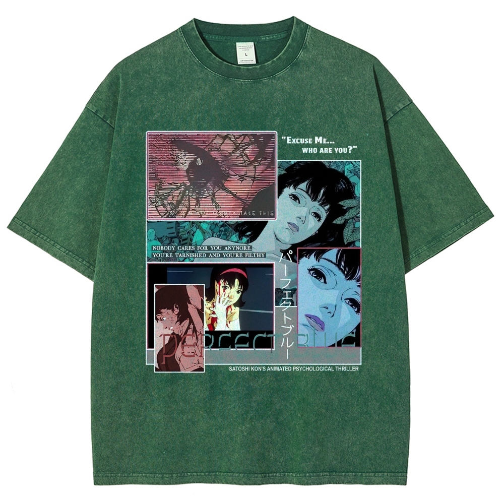 Animated Psychological Thriller Collage Graphic Washed T-Shirt