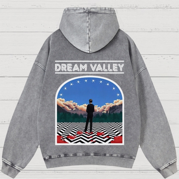 Dream Valley Surreal Landscape Graphic Washed Hoodies