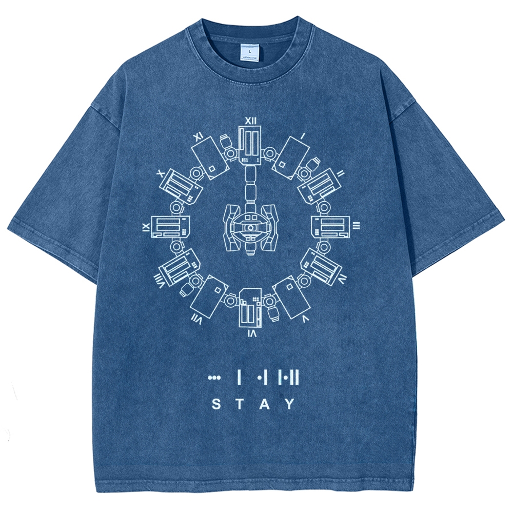 Circular Mechanized Symbol Graphic Washed T-Shirt