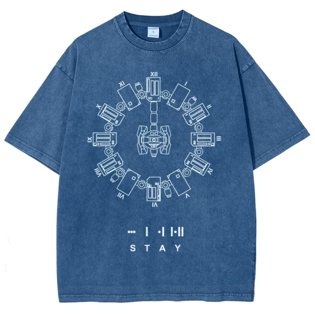 Circular Mechanized Symbol Graphic Washed T-Shirt
