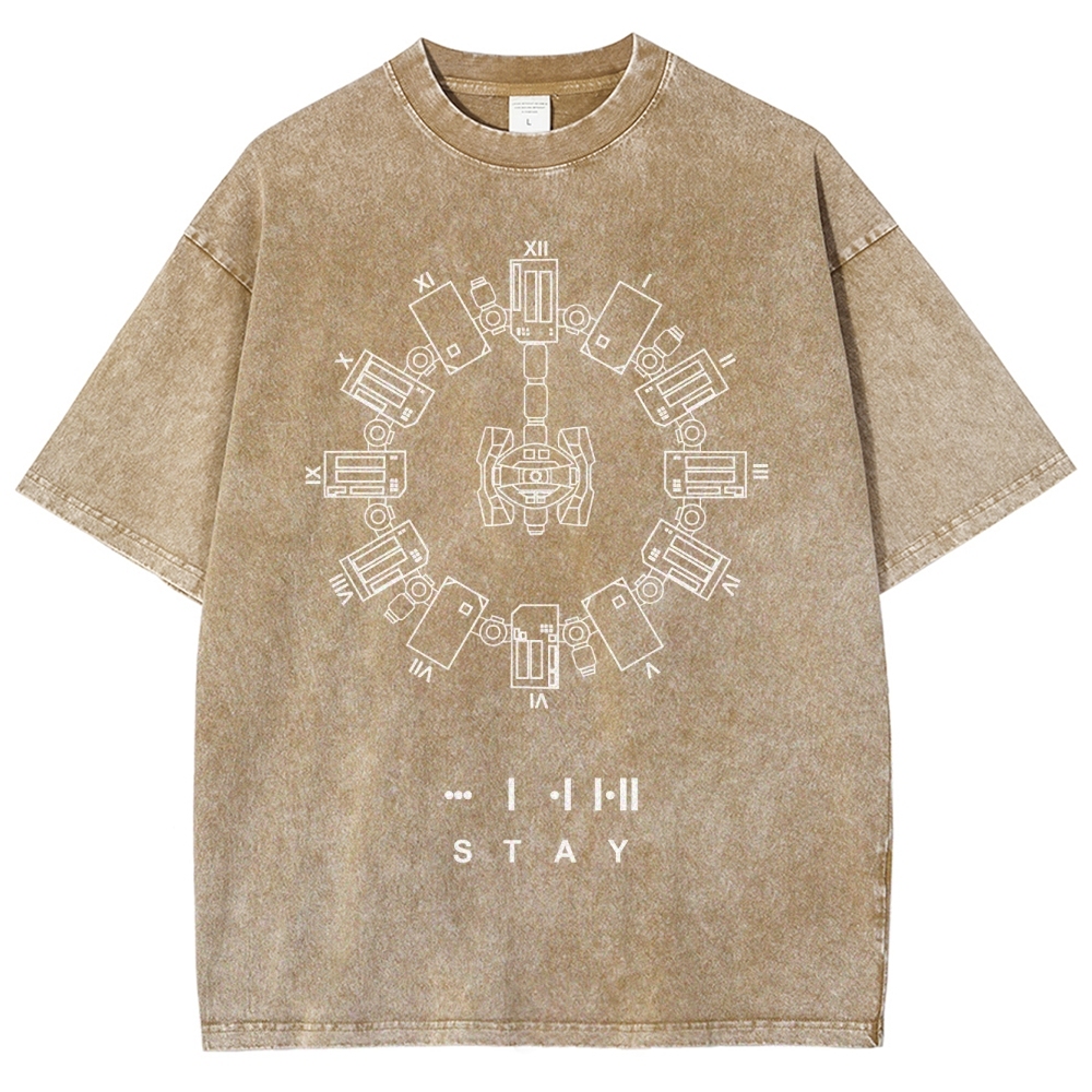 Circular Mechanized Symbol Graphic Washed T-Shirt