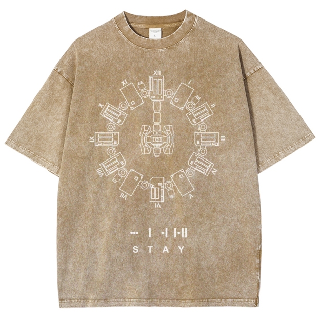 Circular Mechanized Symbol Graphic Washed T-Shirt