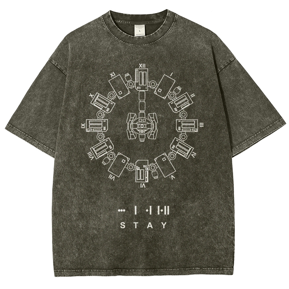Circular Mechanized Symbol Graphic Washed T-Shirt