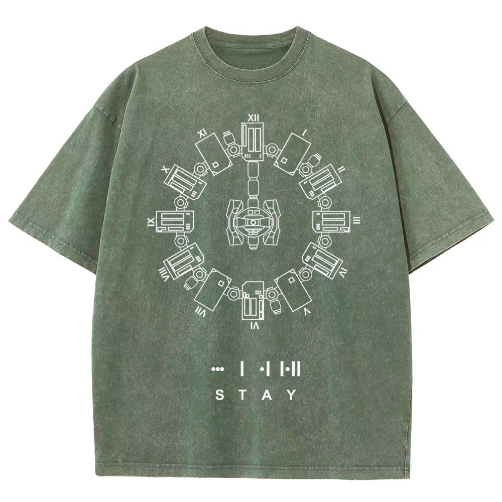 Circular Mechanized Symbol Graphic Washed T-Shirt