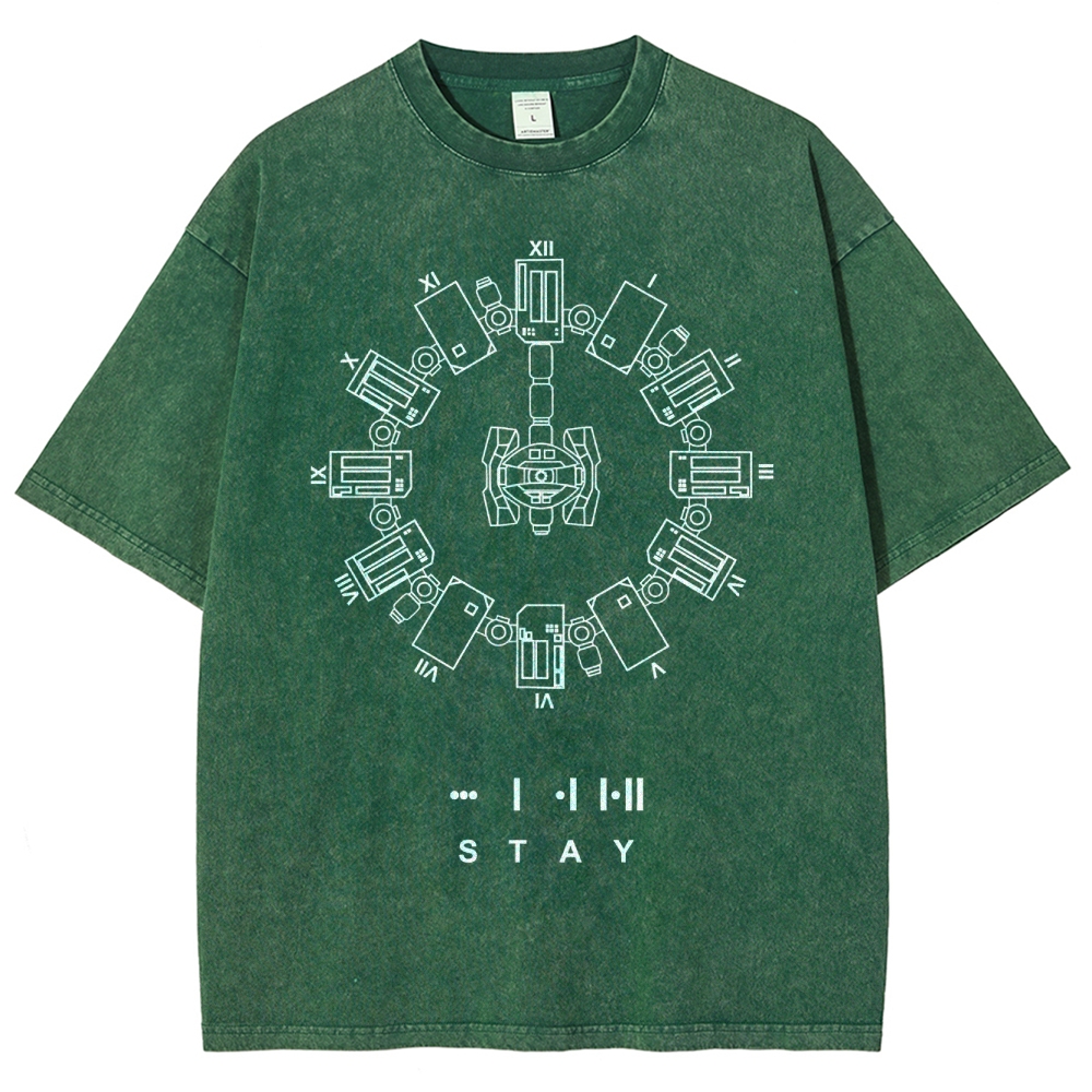 Circular Mechanized Symbol Graphic Washed T-Shirt
