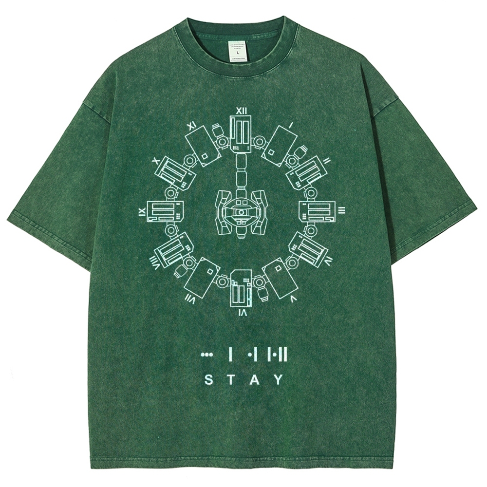Circular Mechanized Symbol Graphic Washed T-Shirt